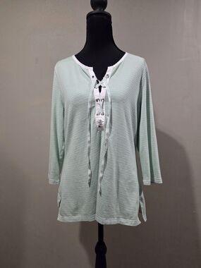 LOFT Mint & White Striped Lace-Up Tunic